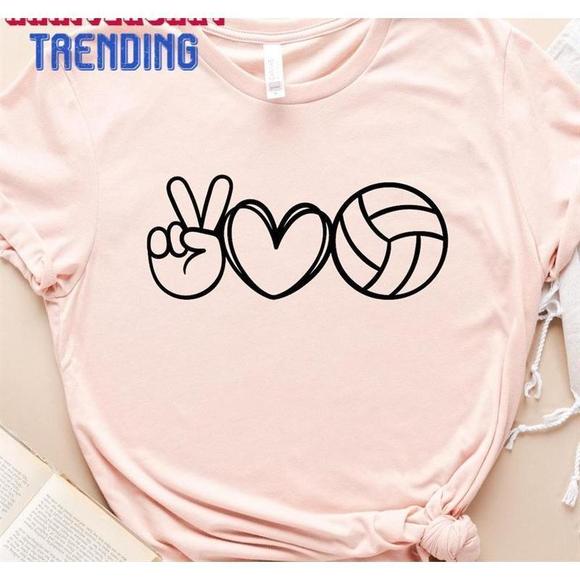 Peace Love Volleyball Shirt Lover Tshirt For Player Unisex - Picture 1 of 4